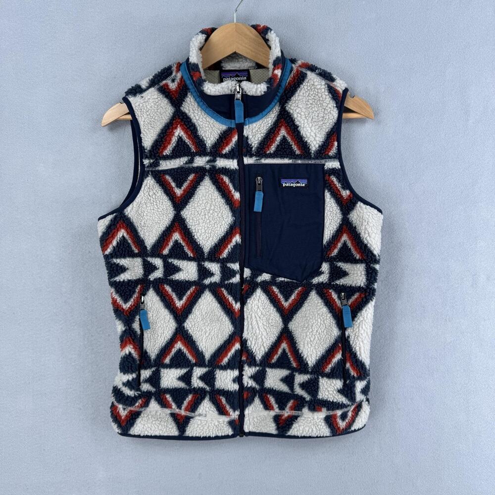 Patagonia Retro X Vest Womens Medium Sherpa Fleece Full Zip Geometric Hiking